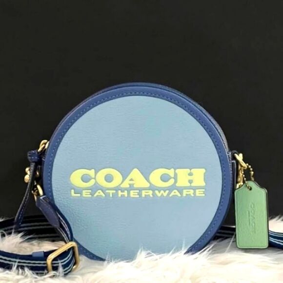 COACH KIA BLUE COLORBLOCK ROUND CIRCLE CANTEEN CROSSBODY BAG GUITAR STRAP - Picture 5 of 16